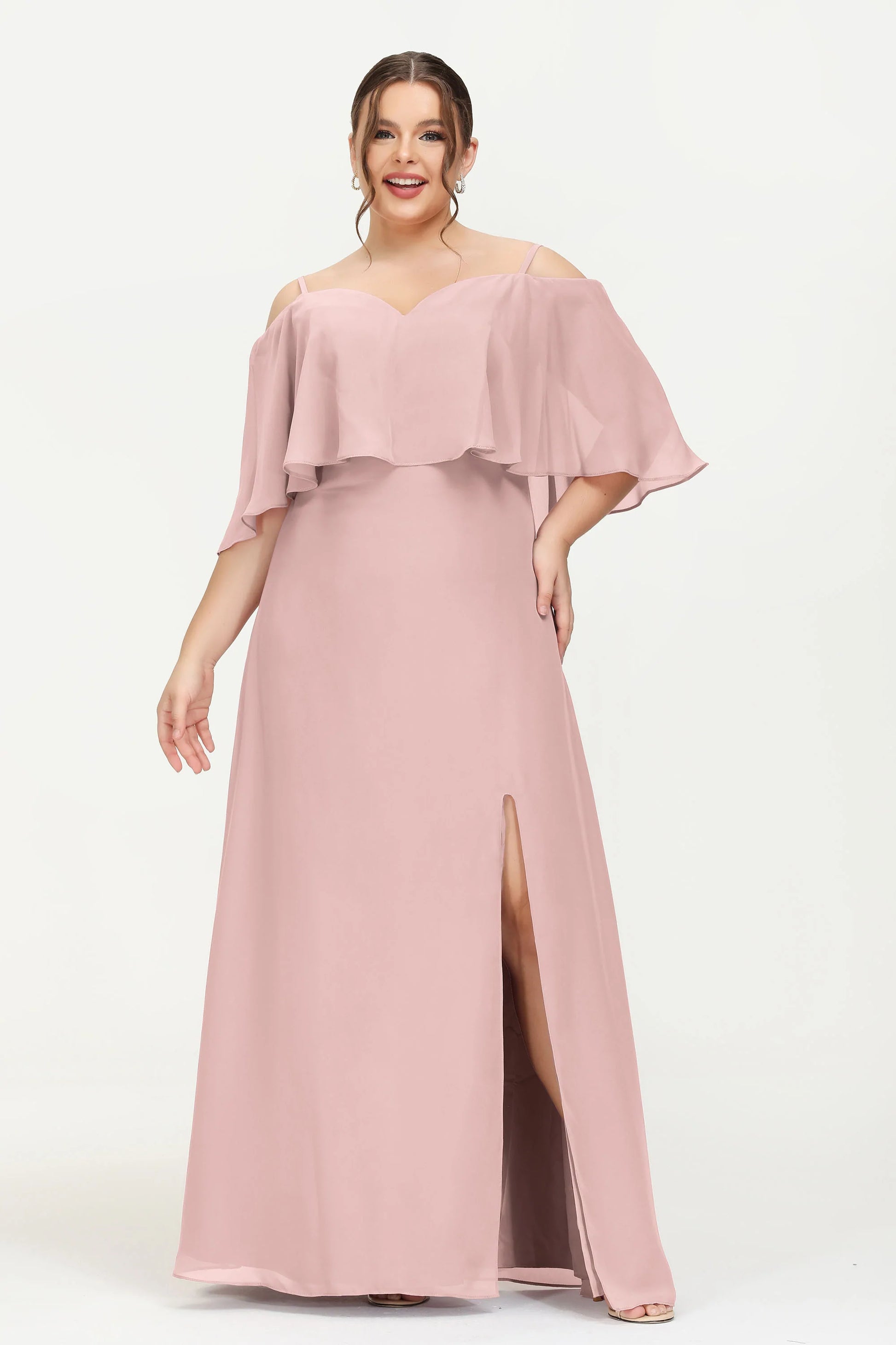 Duntery Ruffled Off-the-Shoulder Maxi Bridesmaid Gown Plus Size, Pool Duntery Ruffled Off-the-Shoulder Maxi Bridesmaid Gown Plus Size, Pool