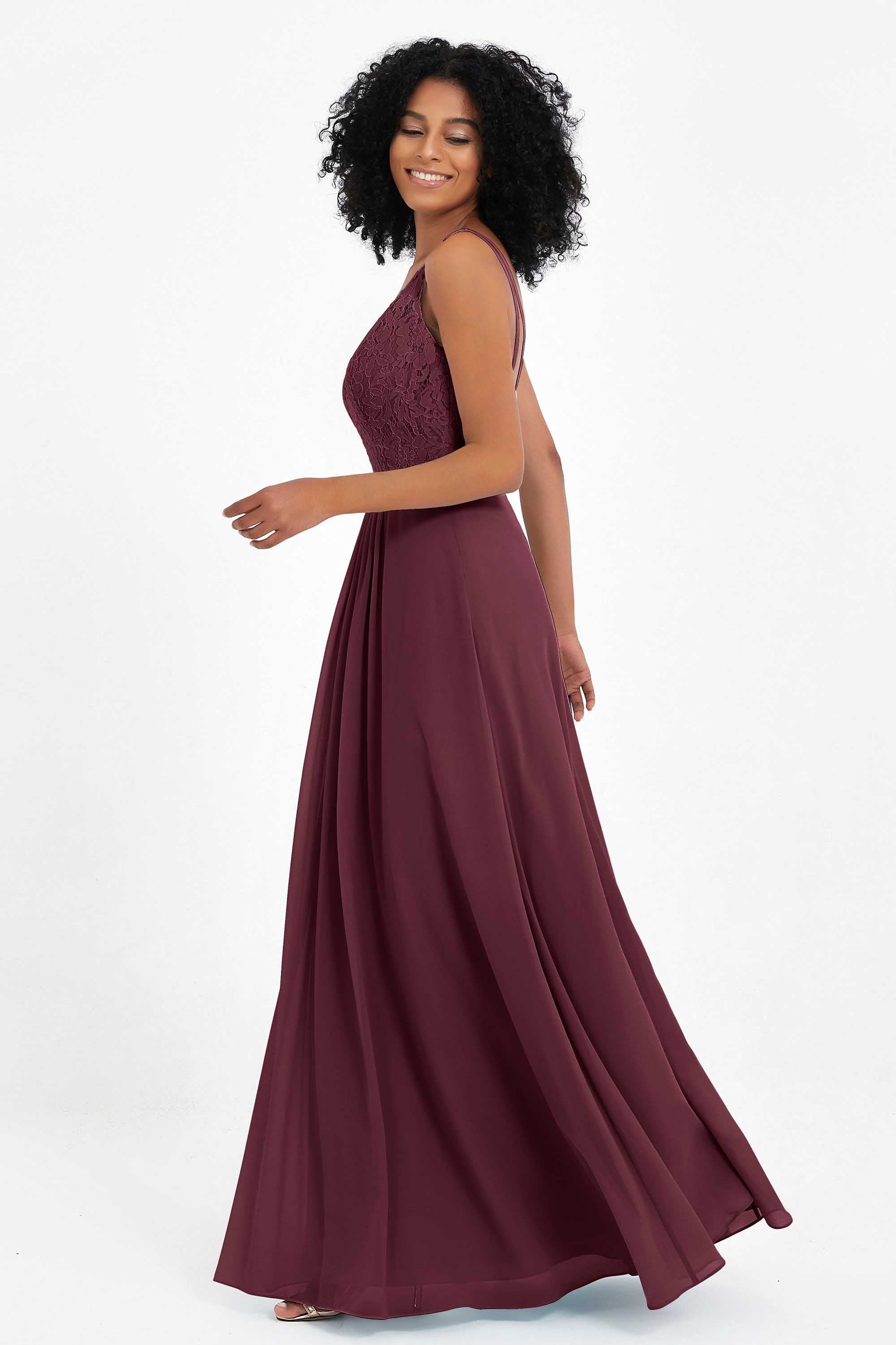 Lace bodice Long Chiffon Bridesmaid Gown DUNTERY Lace bodice Long Chiffon Bridesmaid Gown DUNTERY