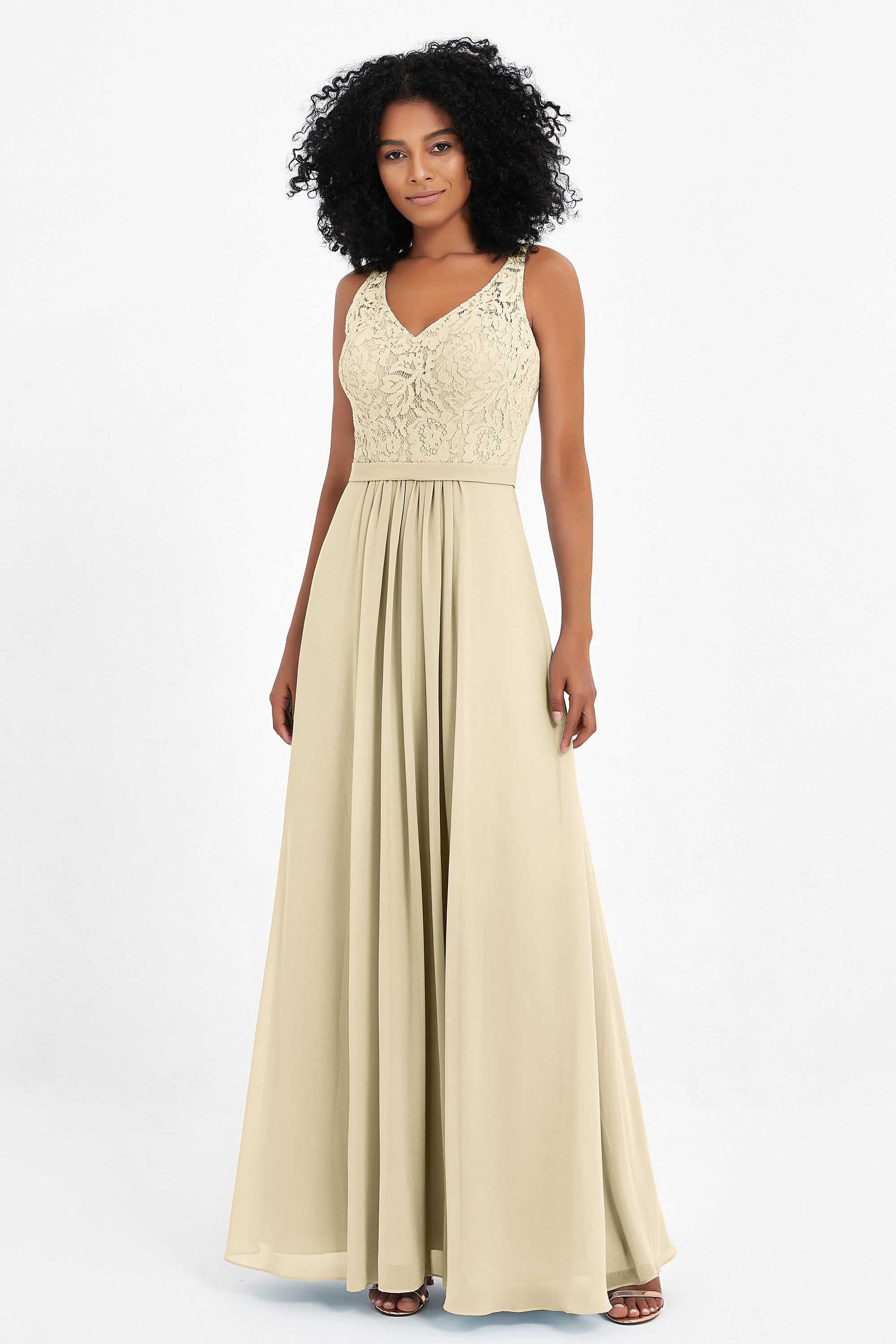 Lace bodice Long Chiffon Bridesmaid Gown – DUNTERY