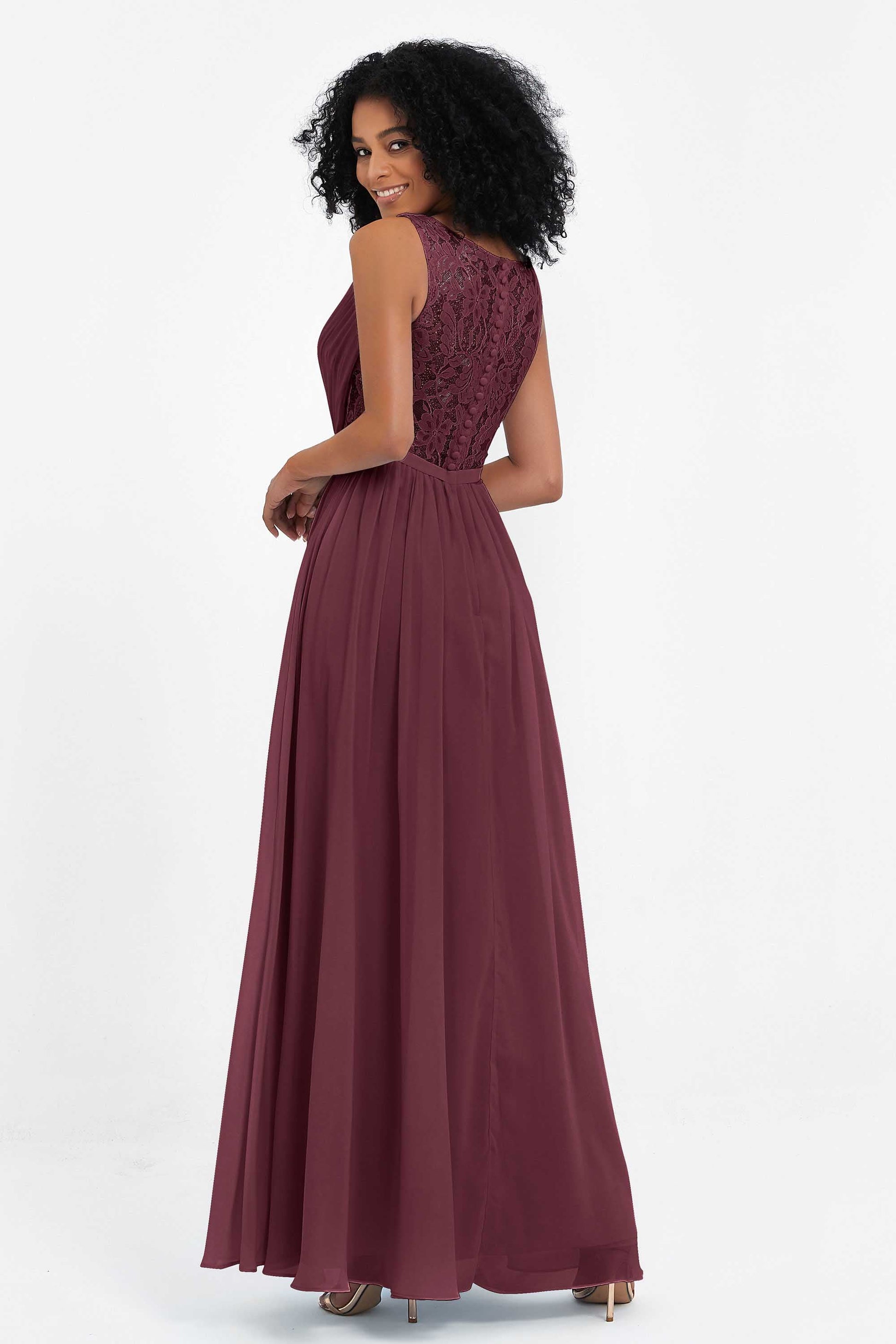 Duntery V-neck Lace Back Long Bridesmaid Dress, Burgundy Duntery V-neck Lace Back Long Bridesmaid Dress, Burgundy