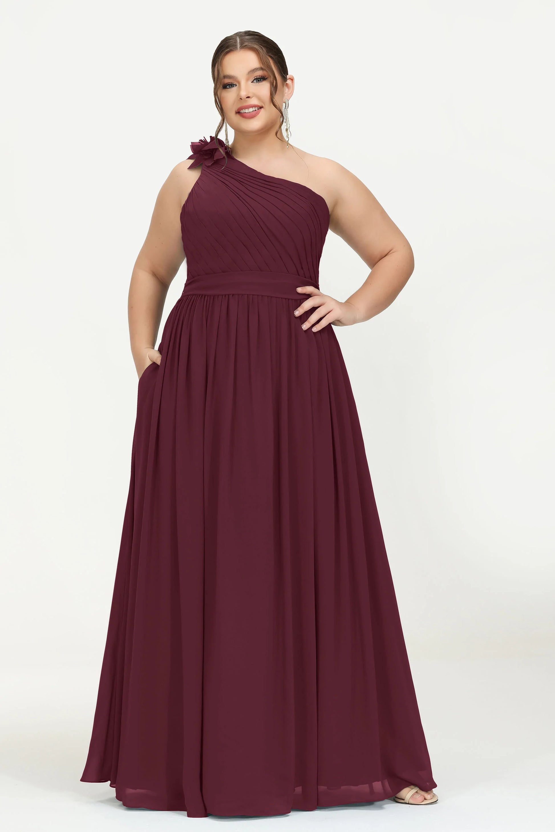 One Shoulder Maxi Plus Size Bridesmaid Dress With Pocket DUNTERY One Shoulder Maxi Plus Size Bridesmaid Dress With Pocket DUNTERY