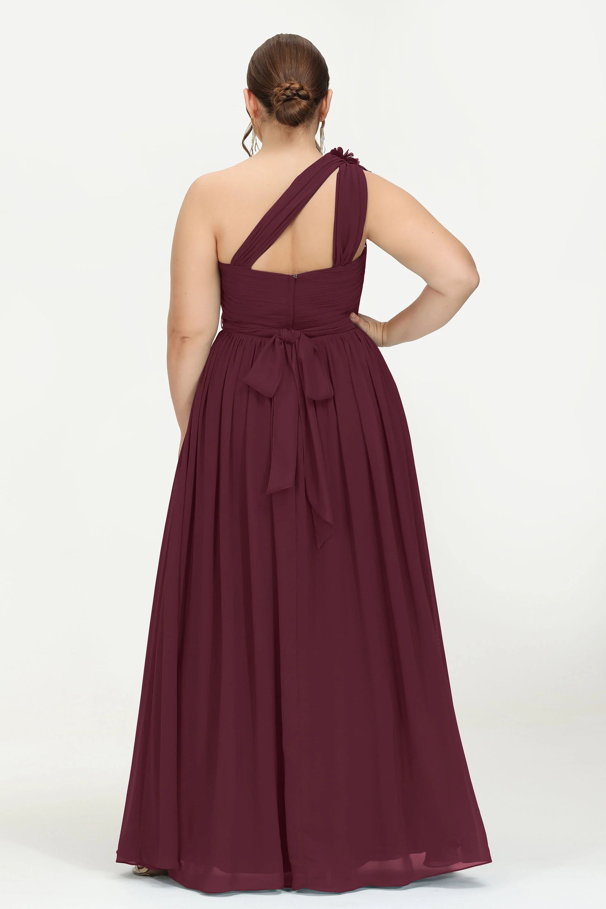 Duntery Plus Size Bridesmaid Dress One Shoulder Floor-Length With Pocket, Dusty-Blue Duntery Plus Size Bridesmaid Dress One Shoulder Floor-Length With Pocket, Dusty-Blue