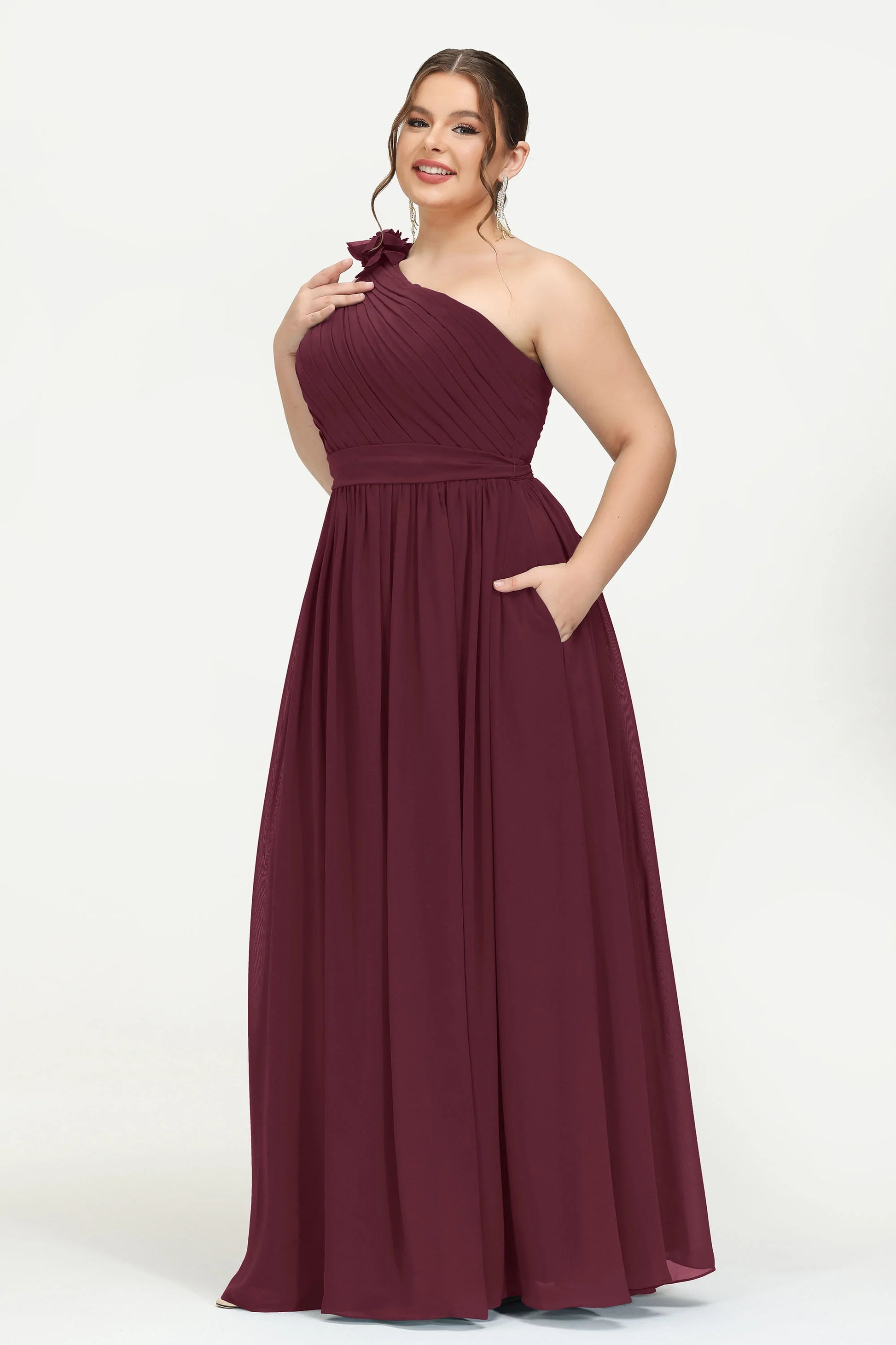 one size bridesmaid dresses Dessy Collection Women's One-Shoulder Draped Twist Empire Waist Trumpet Gown, 14