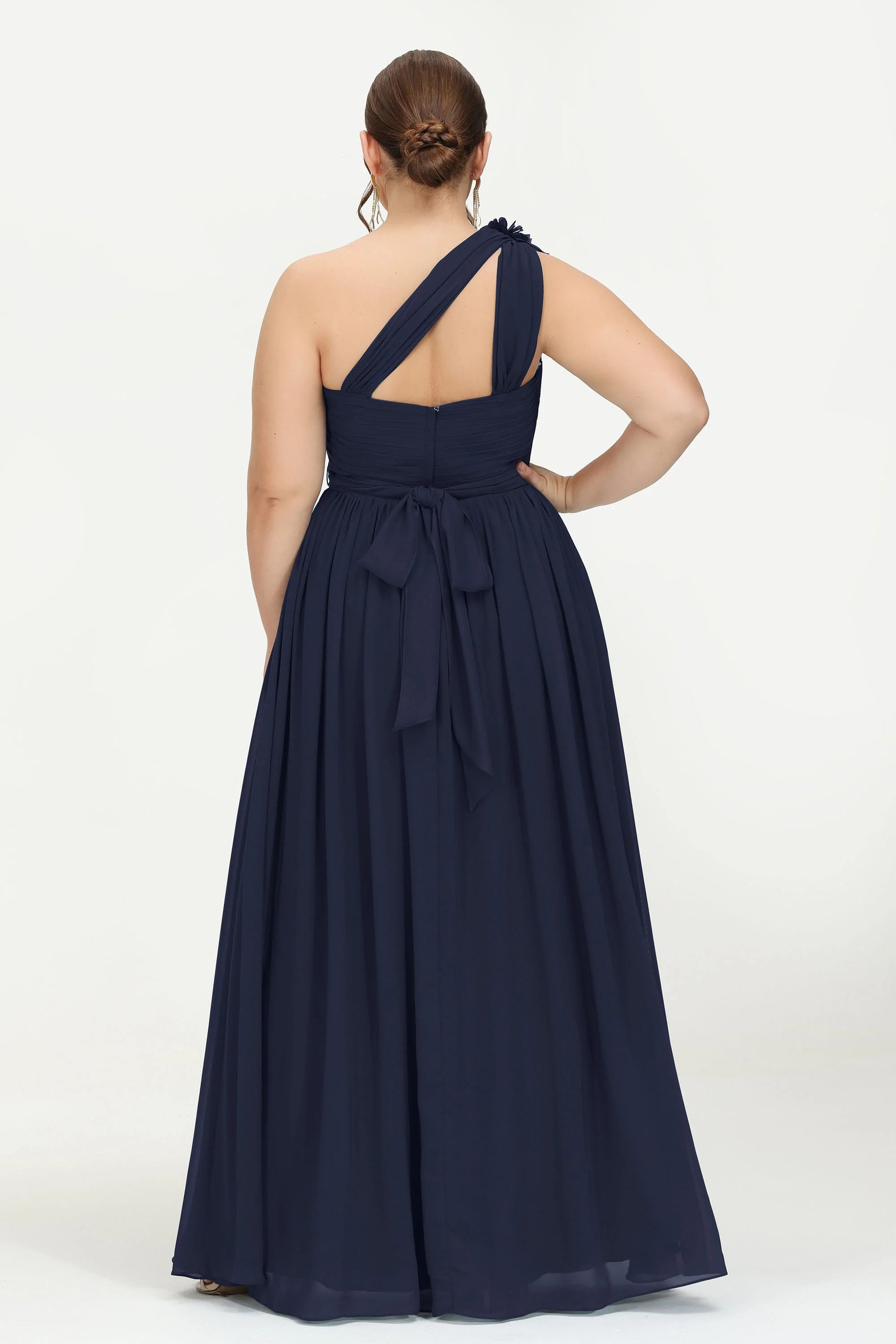 Duntery Plus Size Bridesmaid Dress One Shoulder Floor-Length With Pocket, Black Duntery Plus Size Bridesmaid Dress One Shoulder Floor-Length With Pocket, Black