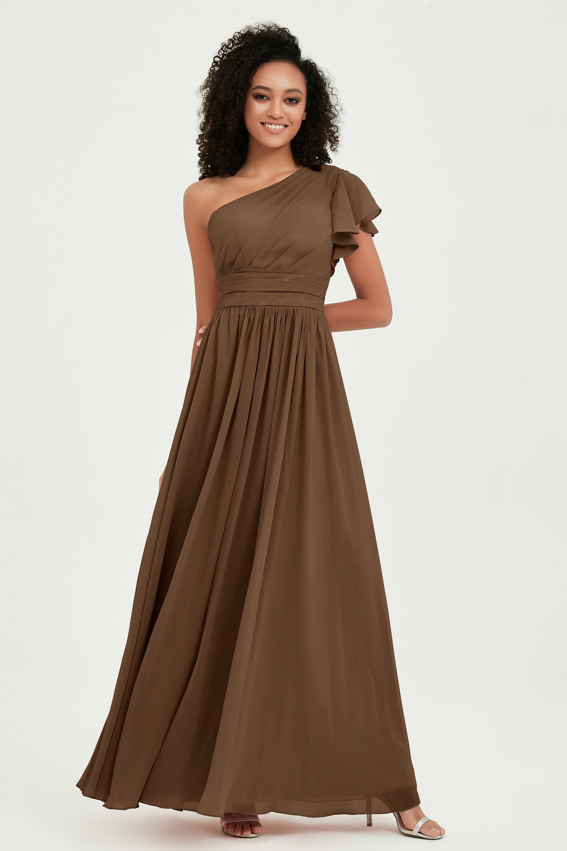 brown bridesmaid dresses chiffon Chocolate Brown Bridesmaid A-Line Short Sleeves V Neck Sequined Empire Waist Long Chiffon Bridesmaid Dresses