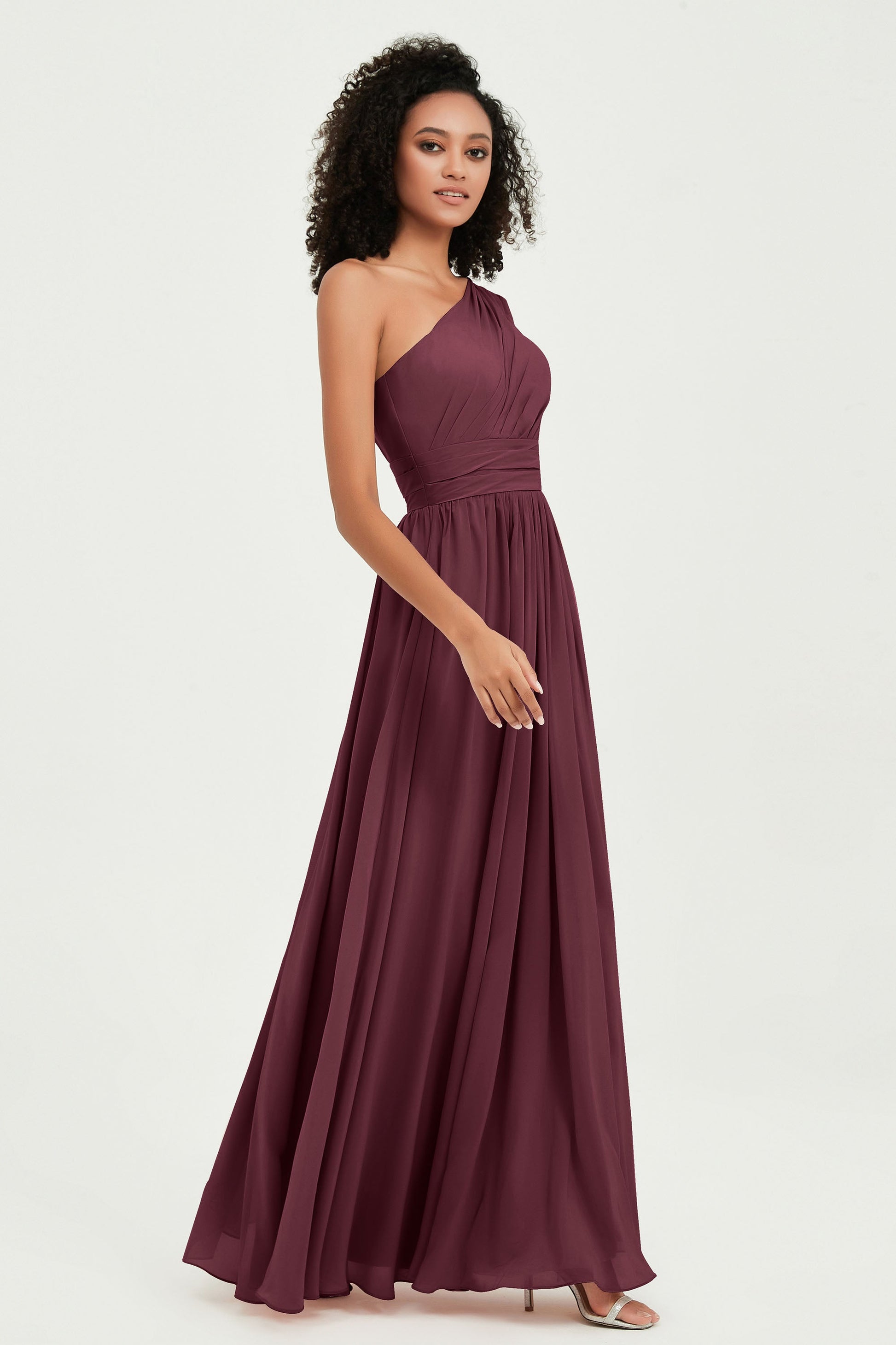 One Shoulder Ruffle Sleeve Chiffon Long Bridesmaid Gown DUNTERY One Shoulder Ruffle Sleeve Chiffon Long Bridesmaid Gown DUNTERY