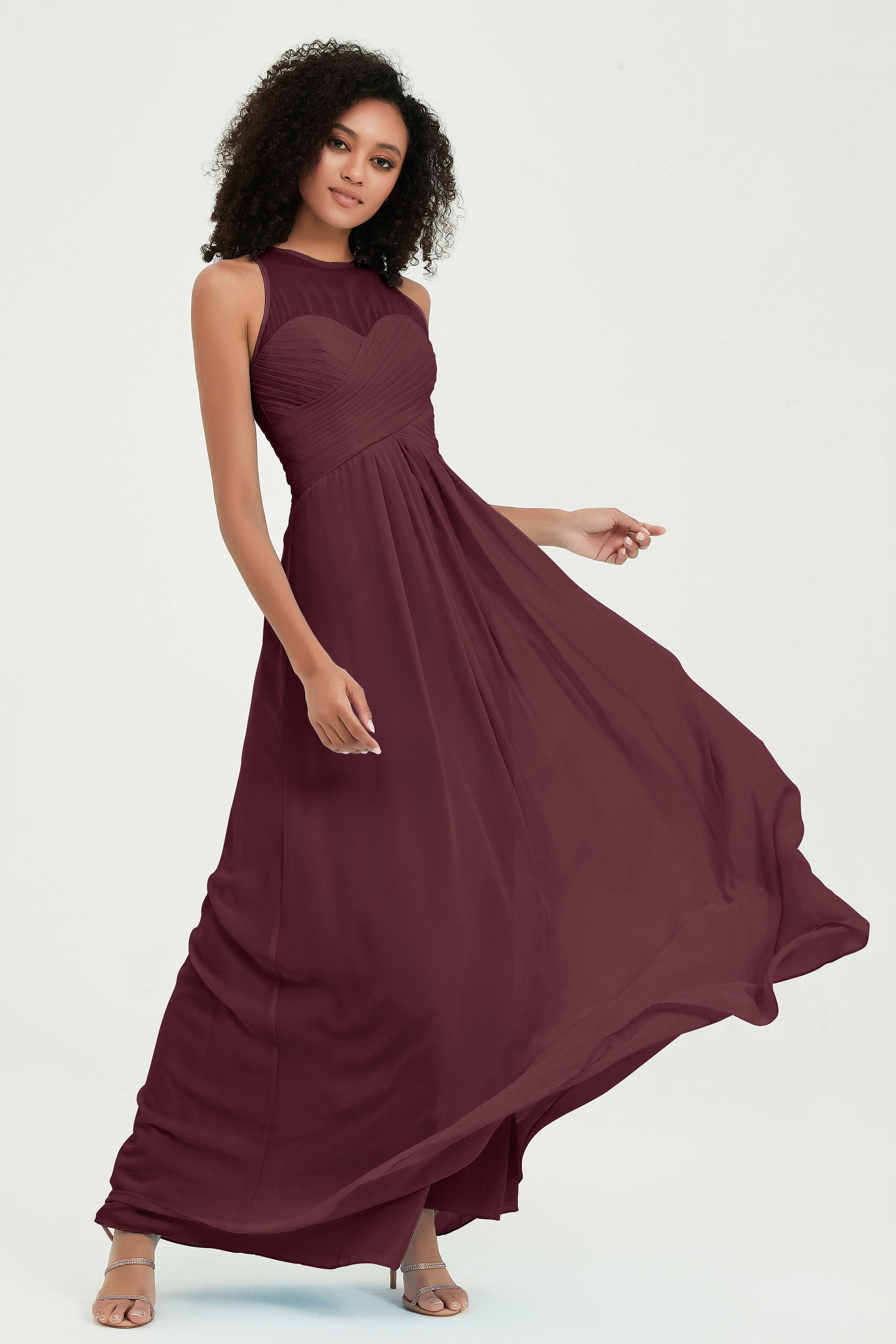 Empire Illusion Neck Chiffon Long Bridesmaid Gown DUNTERY Empire Illusion Neck Chiffon Long Bridesmaid Gown DUNTERY