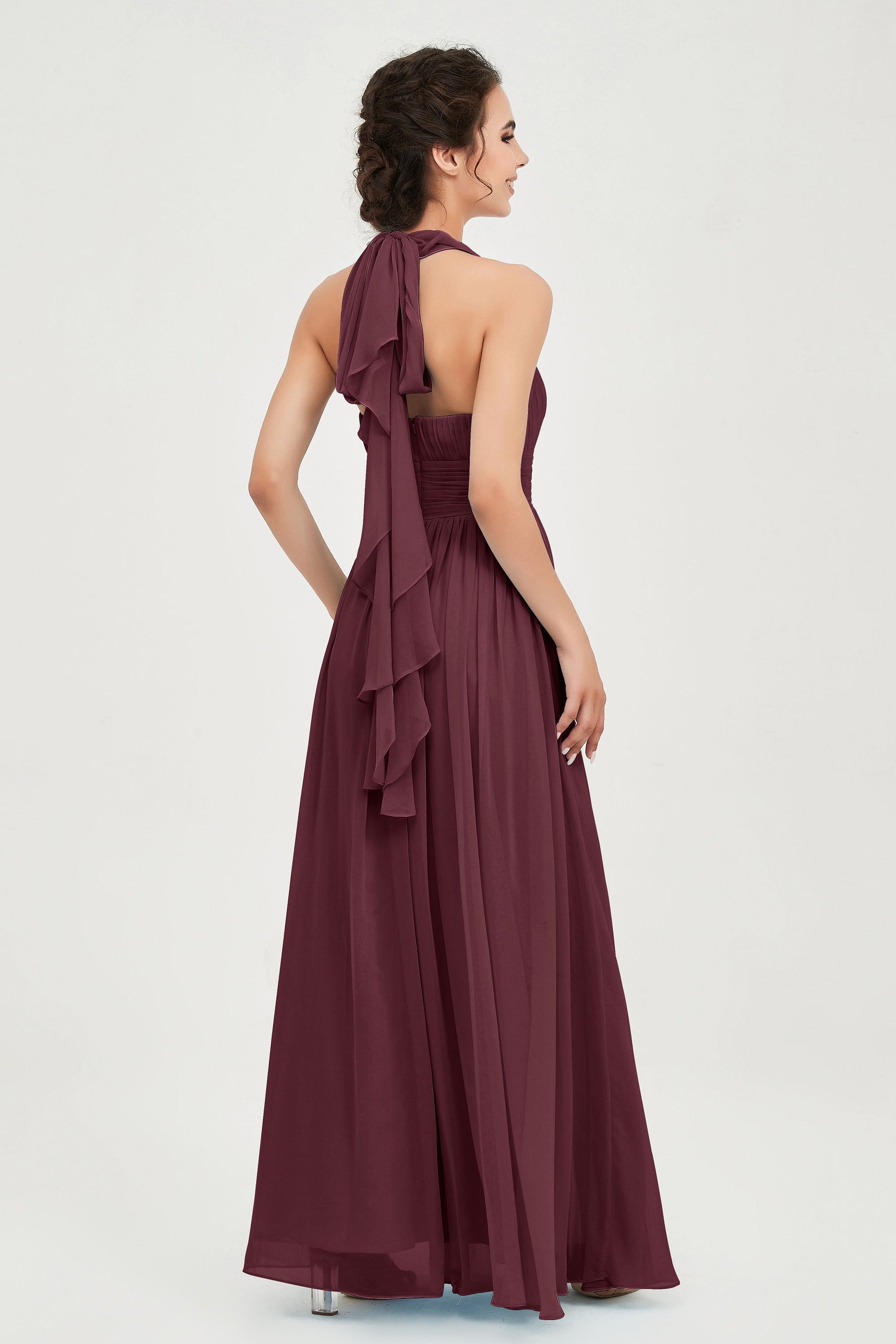 chiffon bridesmaid dress with cascading skirt BABARONI BABARONI Chiffon Olive Green Bridesmaid Dresses V-neck Floor-length Spaghetti Straps Ruched Empire, Olive Green / US18