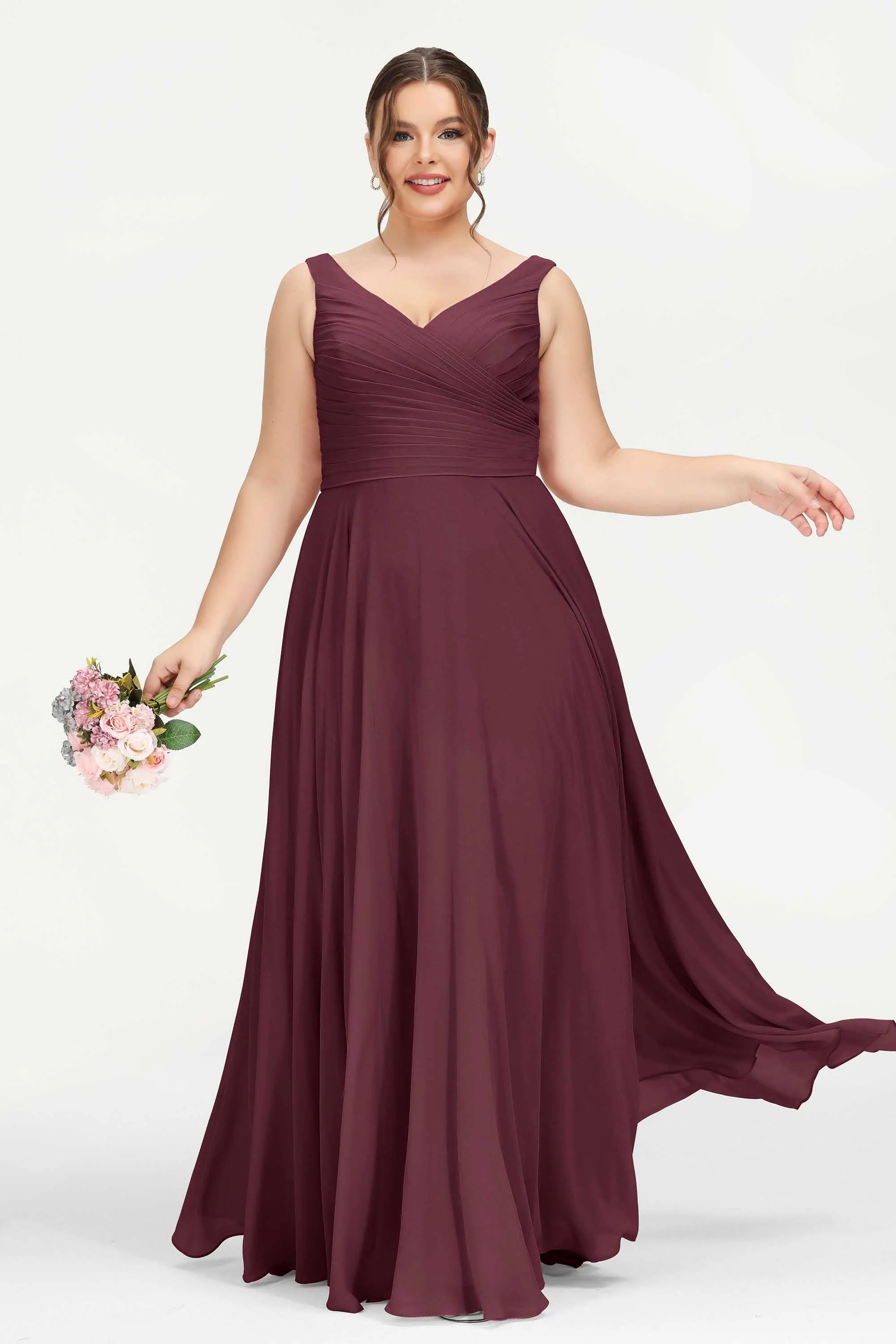 Pleated Bodice V Neck Chiffon Dress With Bowknot Plus Size DUNTERY Pleated Bodice V Neck Chiffon Dress With Bowknot Plus Size DUNTERY