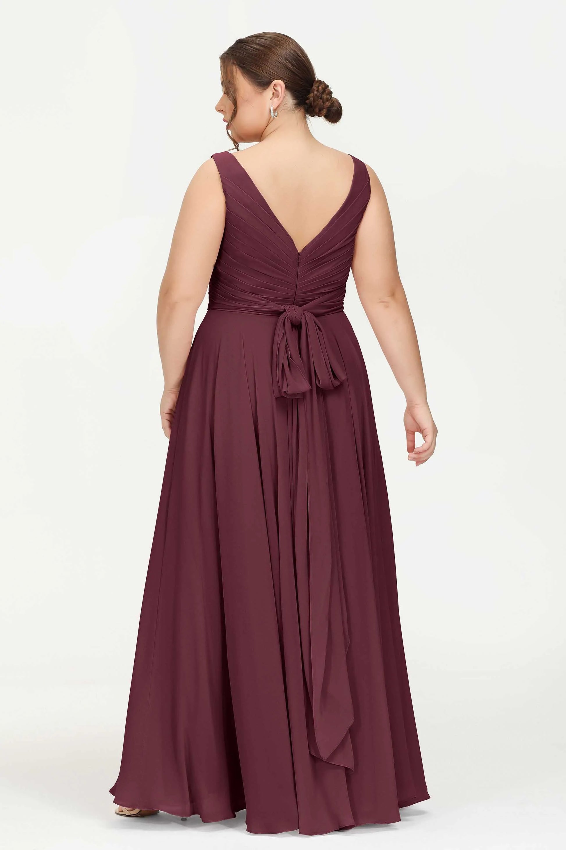 Pleated Bodice V Neck Chiffon Dress With Bowknot Plus Size DUNTERY Pleated Bodice V Neck Chiffon Dress With Bowknot Plus Size DUNTERY